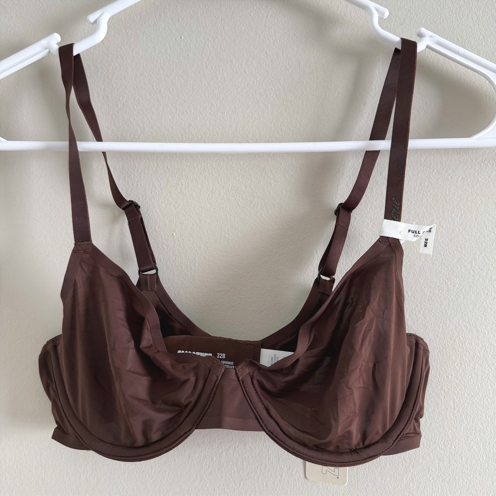 Aerie Smoothez Full Coverage Unlined Underwire Bra 32B Chocolate Brown Mesh NEW